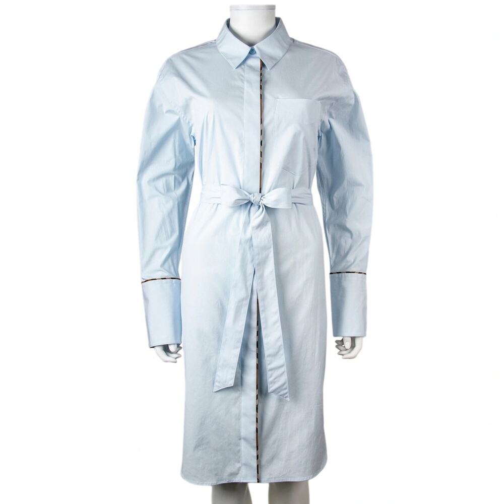 Burberry Pale Blue Button-Front Tie-Waist Shirt Dress 6 - Picture 4 of 11